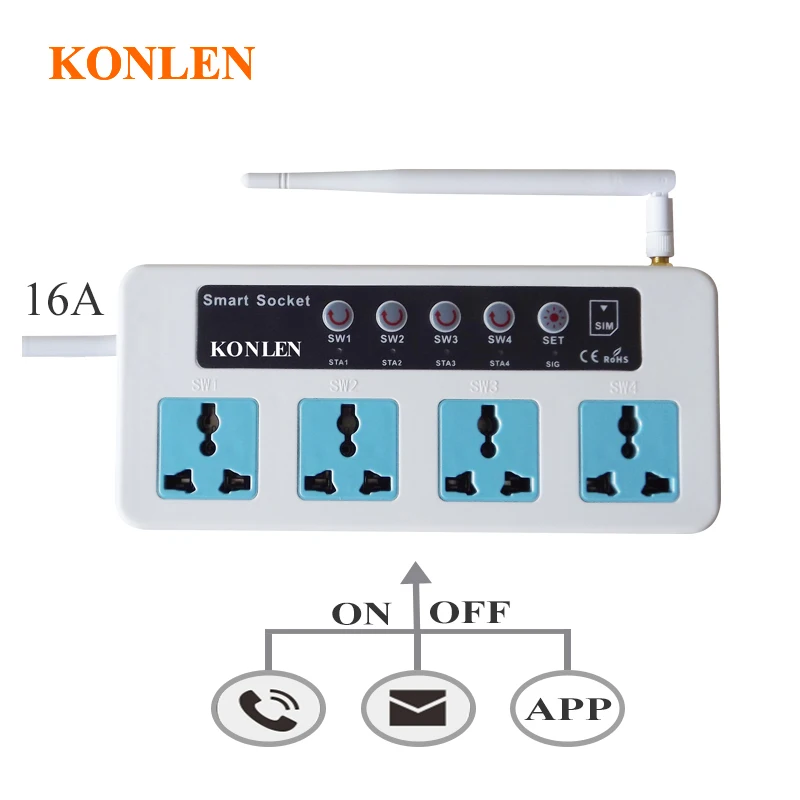 

Smart GSM Switch 4 Power Socket Remote Control By SMS Call for Home Appliance ON OFF Timing Temperature Setting EU UK US Plug