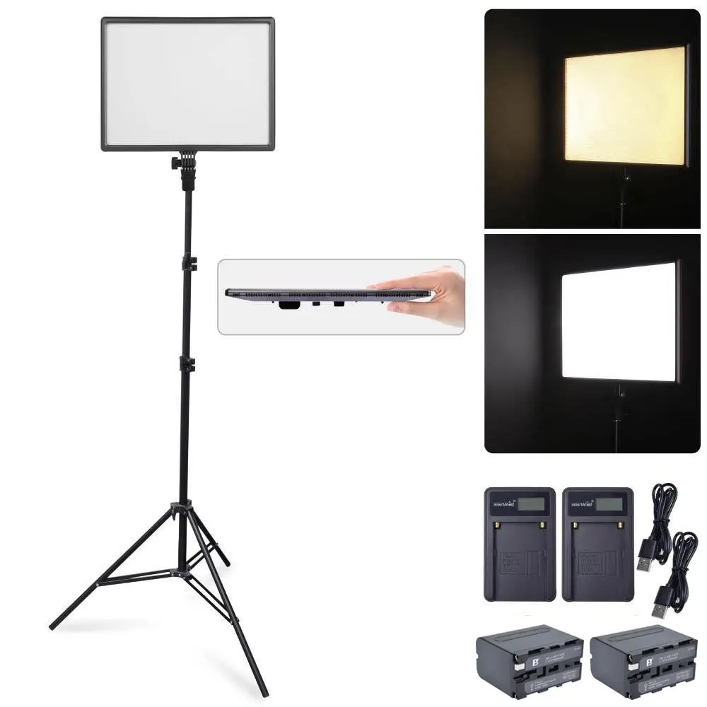 

fotoconic CN-Luxpad43 SLIM LED Video Light Ultra Thin LCD Panel w/ 2m Stand + 2X Battery + 2X USB Charger Studio Panel