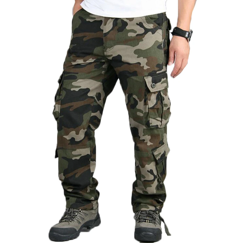 Camo Pants Men Casual Multi Pocket Cargo Trousers Hip Hop Joggers Urban Overalls Outwear Camouflage Tactical Pants