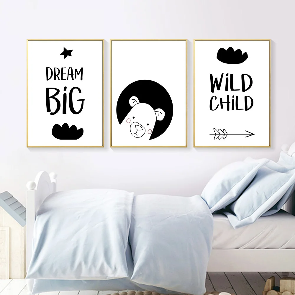 NICOLESHENTING-Cartoon-Bear-Wall-Art-Canvas-Poster-Black-White-Nursery-Prints-Nordic-Style-Painting-Wall-Picture(2)