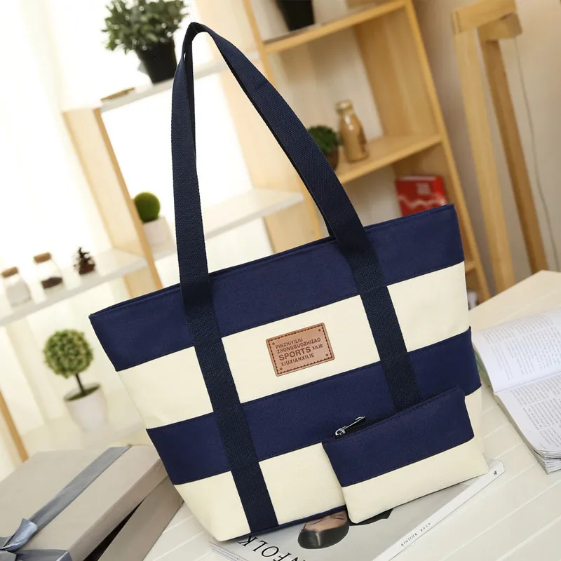 

Luxury Canvas Wide Stripe Women's Shoulder Bags Large Capacity Trend Female Handbag Coin Purses Shopping Cloth Pouch For Ladies