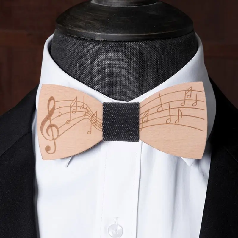 Модные деревянная бабочка для Для мужчин нежный Для мужчин ручной Изящные Примечание узор музыка вечерние галстуки аксессуар для
