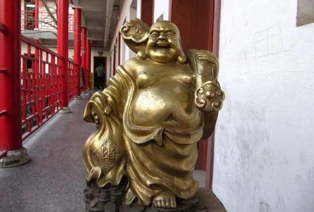 

S0528 Chinese Folk Bronze Copper gild Lucky Happy Money Maitreya arhat Buddha Statue D0318