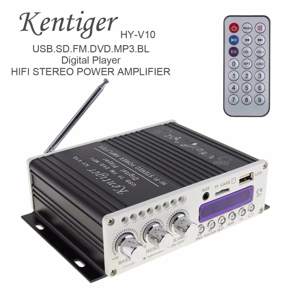 Kentiger HY-V10 20 Вт x 2 2CH Hi-Fi Bluetooth автомобильный аудио усилитель мощности fm-радио плеер Поддержка SD/USB/DVD/MP3 вход