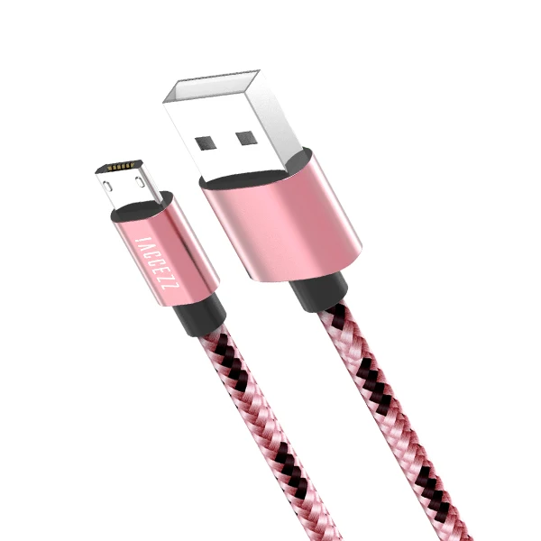 ACCEZZ нейлоновый Micro USB кабель для быстрой зарядки и передачи данных для samsung Xiaomi Redmi huawei htc Tablet Android мобильный телефон провод линия - Цвет: Rose Gold