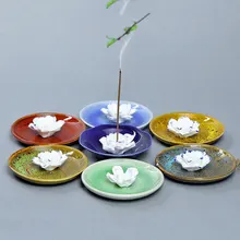 Handmade Lotus Flower Ceramic Incense Inserted Burner Base for Living Home Wedding Decoration