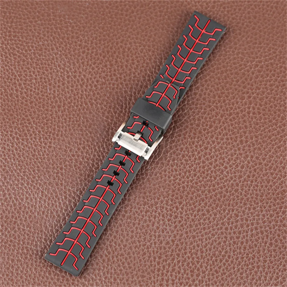 Red Blue Orange 20mm 22mm 24mm Men Silicone Soft Watch Band Pin Buckle Male Wrist Replacement Watches Strap + 2 Spring Bars (19)