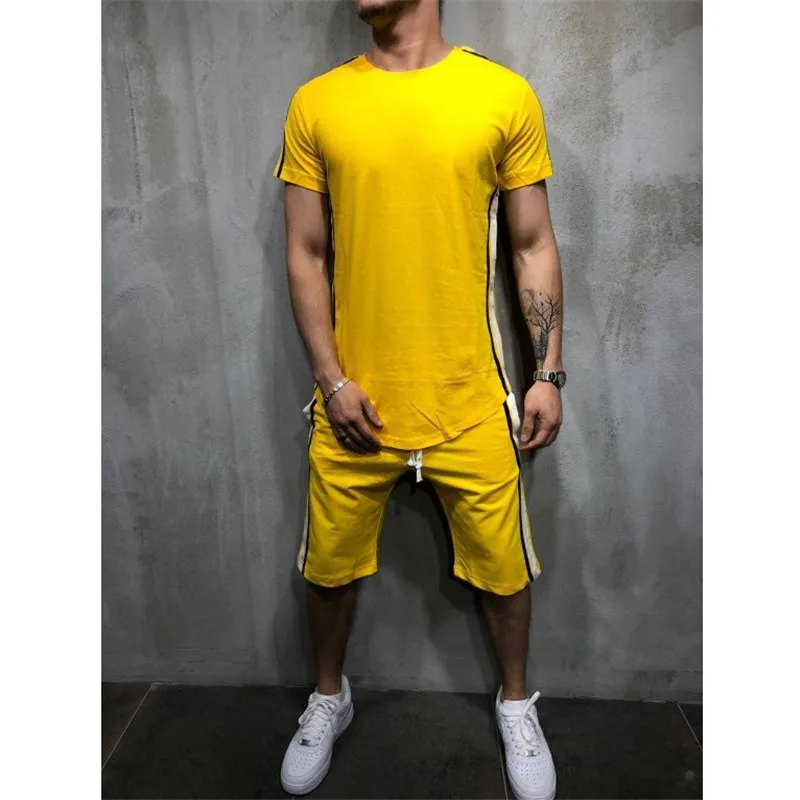 Summer Men's Set Casual Sportswear Suits Mens Clothing Two Pieces set 3XL Male short sleeve t-shirt +shorts Striped tracksuit