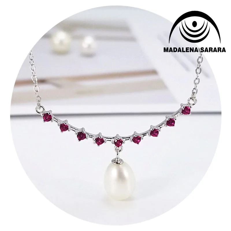 

MADALENA SARARA Sterling Silver S925 8mm AAA Freshwater Pearl Pendant Chain Necklace Simple Style AAAA CZ inlaid