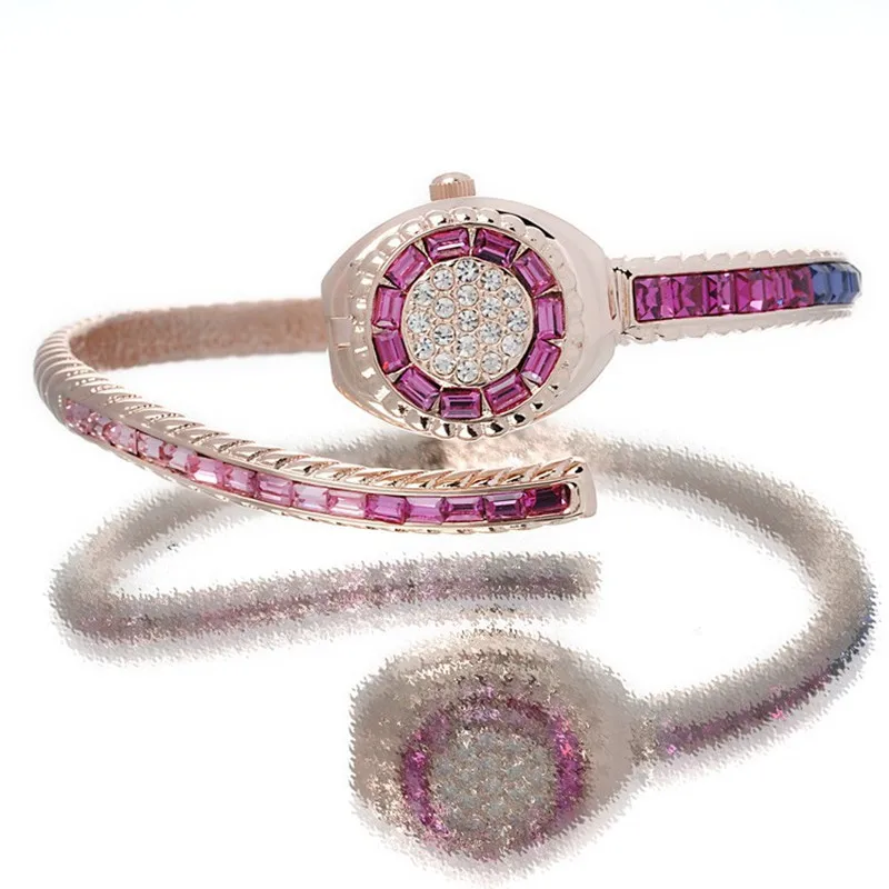 Melissa Luxury Women Rhinestones Bangle Watches Delicate Infinity Jewelry Wristwatch Fantasy