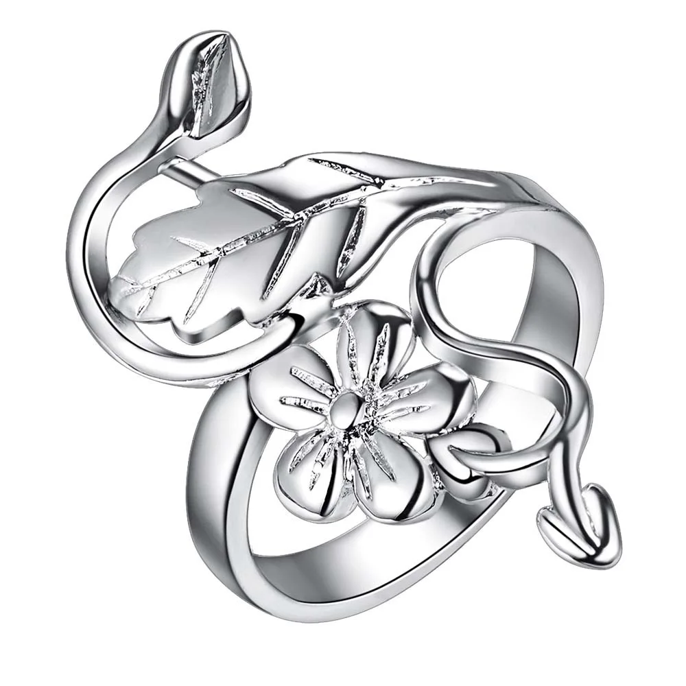 Женское кольцо из серебра 925 пробы с цветком и листьями|silver plated rings|fashion jewelry ringjewelry