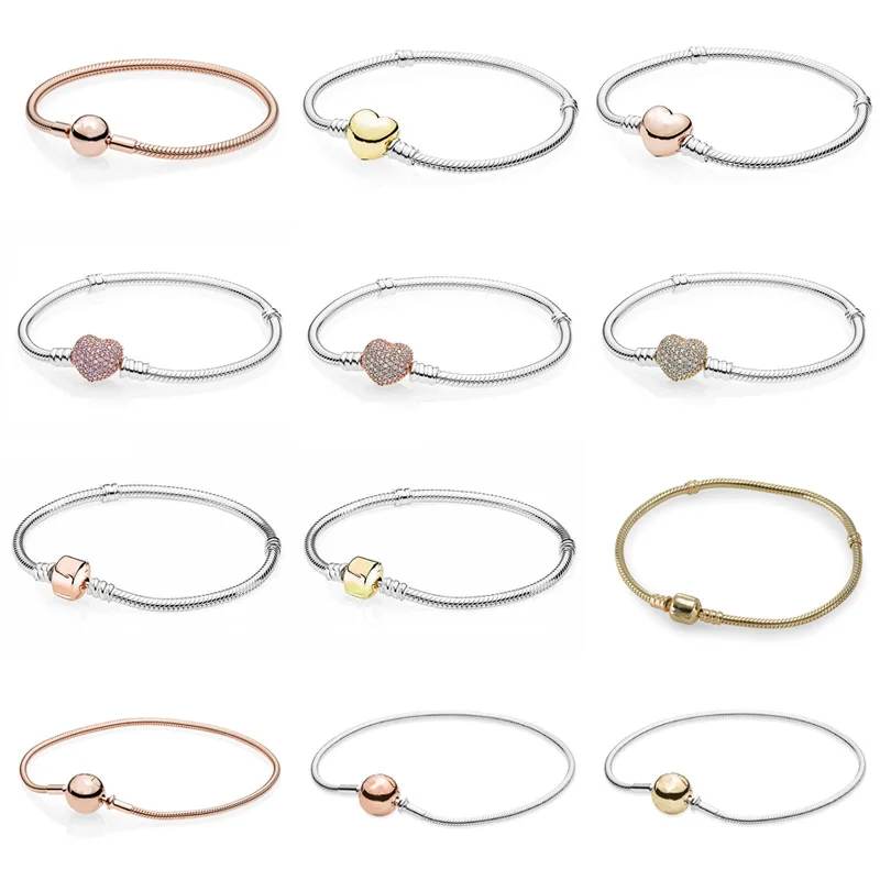 

Rose Gold Pave Heart Barrel Clasp MOMENTS Smooth Bracelet Fit Pandora Snake Chain Bracelet Bangle 925 Sterling Silver Bead Charm