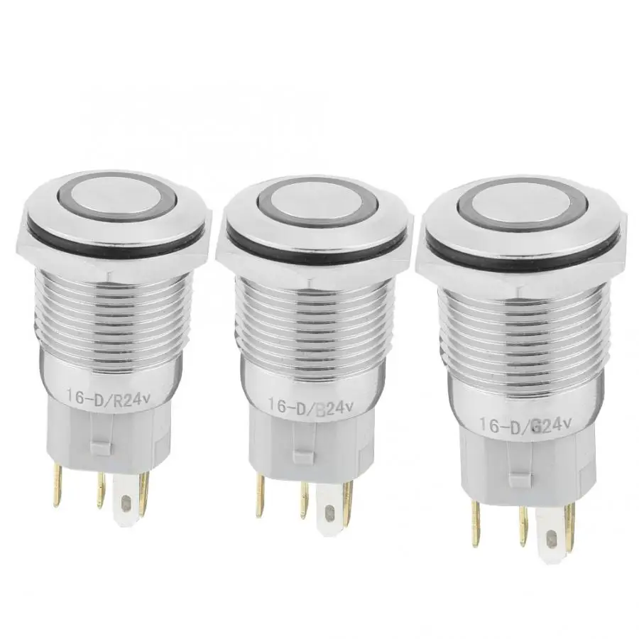 

40pcs 16mm Metal Momentary Push Button Switch Auto Reset 5-Pin with 24V LED Light BEM-16-11D 5 Solder Feet