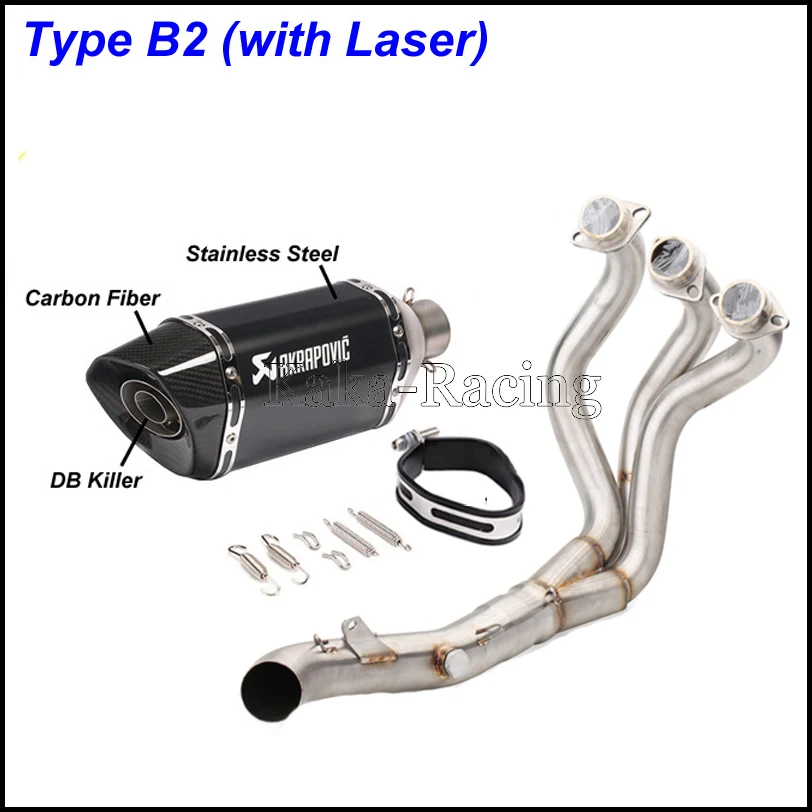 MT09 FZ09 мотоциклетная выхлопная система без шнуровки Модифицированная труба Akrapovic глушитель из углеродного волокна для Yamaha MT-09 FZ-09 - Цвет: Type B2(Laser)
