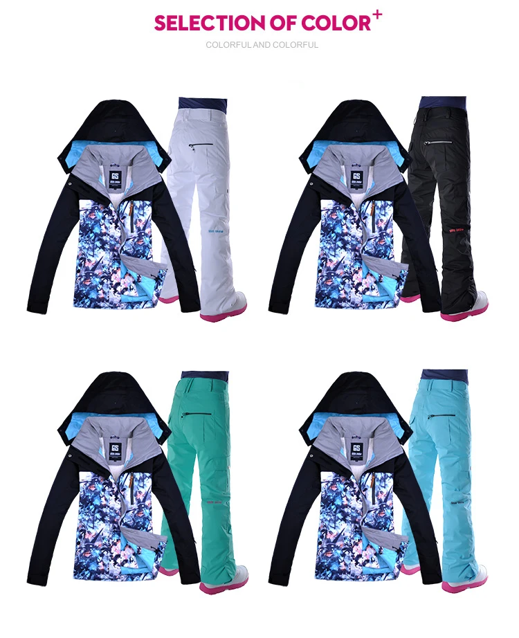 Gsou лыжная куртка+ лыжные штаны для женщин, походная или походная одежда, высокое качество, женский лыжный костюм, комплект для сноубординга на открытом воздухе