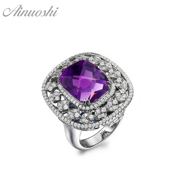 

AINUOSHI 2.5ct Natural Amethyst Ring Pendant Vintage Design Cushion Cut Gems Ring Pure 925 Sterling Silver Pendant Jewelry Gift