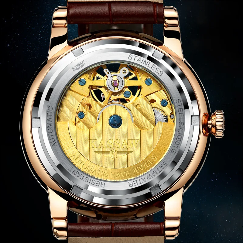 Cassaw часы Мужские Турбийон Автоматические механические часы мужские кожаные модные бизнес водонепроницаемые полые часы Relogio Masculino