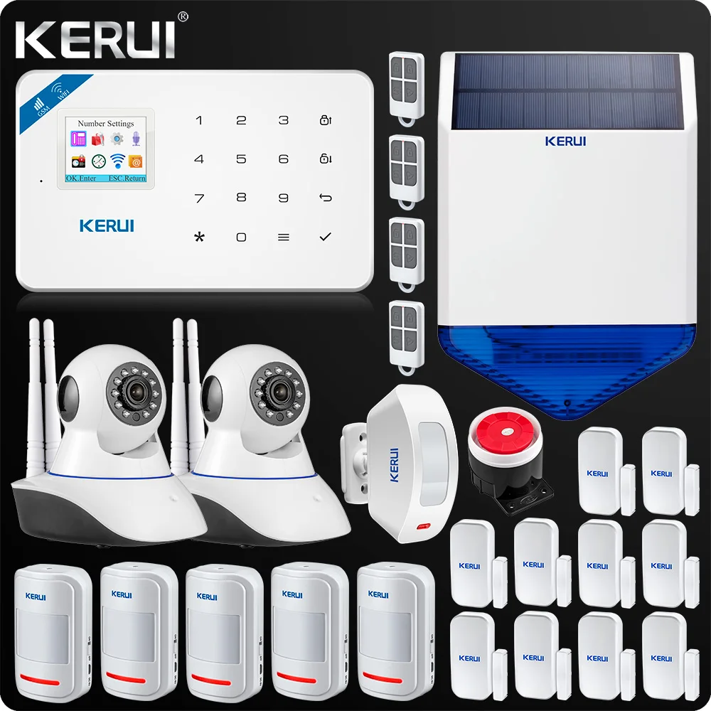 KERUI W18 WIFI GSM SMS hogar sistema de alarma antirrobo cortina Sensor de movimiento inalámbrico sirena Solar cámara interior IP