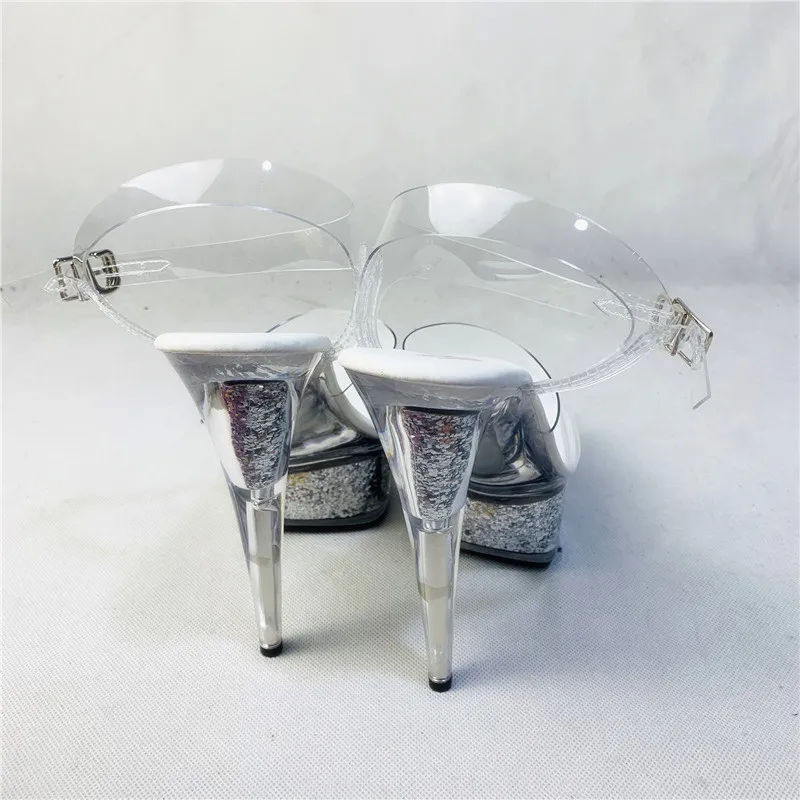 2019 new, transparent 15 cm transparent platform sandals, sexy nightclubs show pole dancing shoes