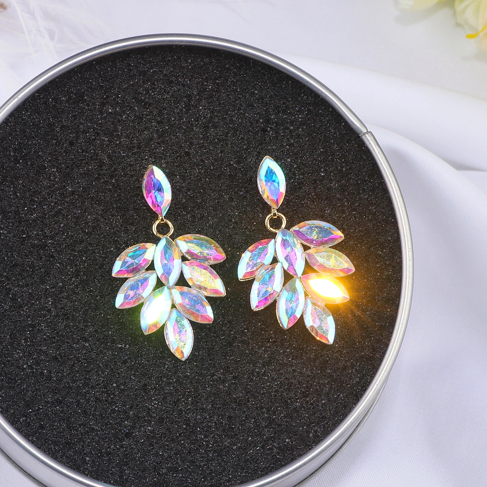 

New Design Elegant Crystal Drop Earrings For Women Leaf Shape Dangle Earring Brincos Luxury Wedding Jewelry Feminino Gift WX144