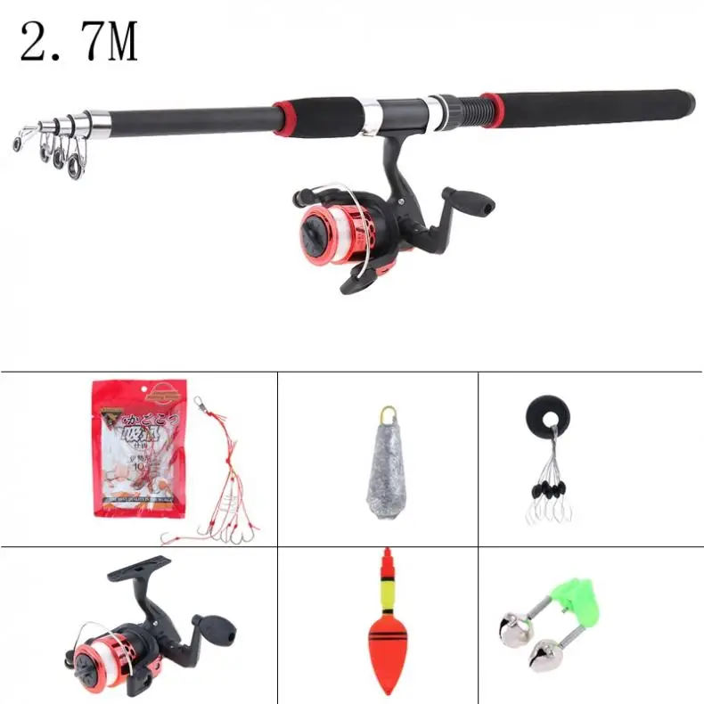Vara de Pesca de Combinação Kits de Fiação Peso de Chumbo Set com Bóia de Pesca Portátil Telescópica Completa Linha Reel Pólo Ganchos Contas Sino