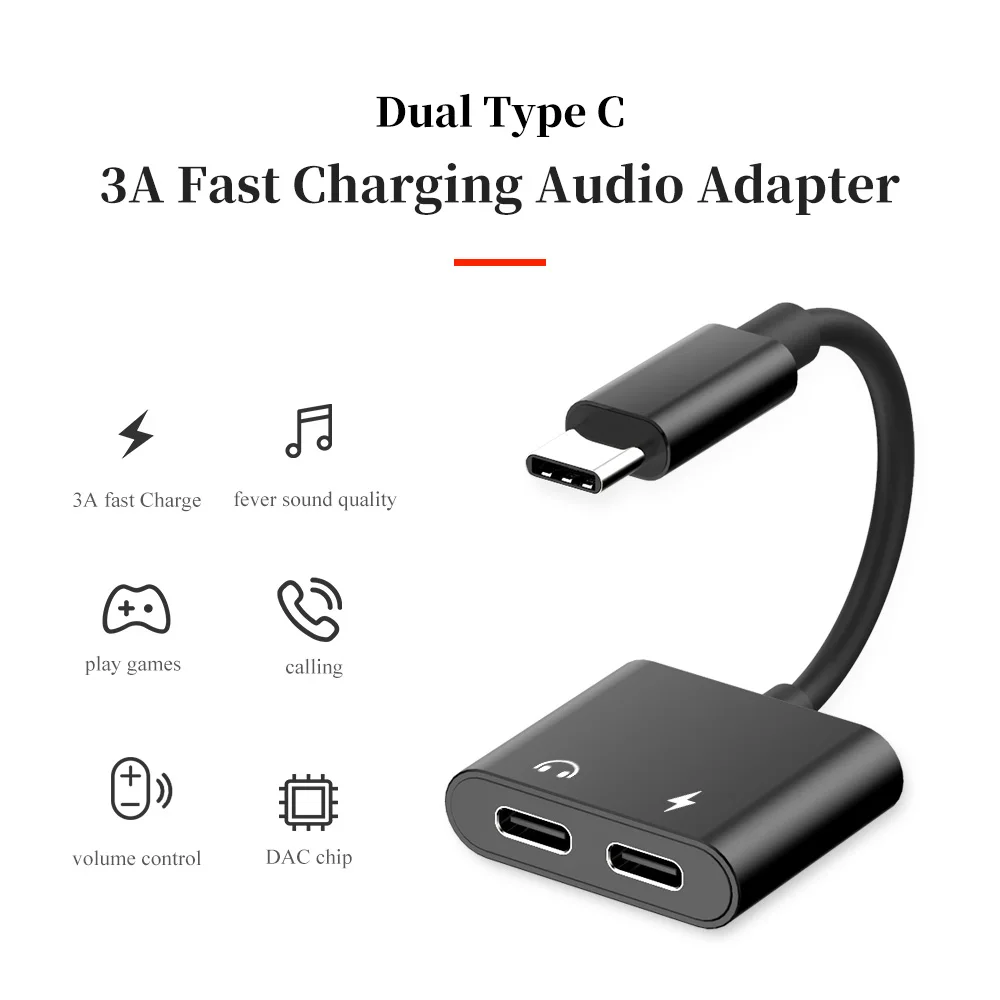 ACCGUYS Тип C аудио кабель адаптер двойной Type Джек разветвитель AUX USB наушники PD