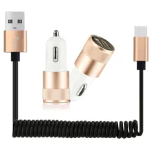 Автомобильное зарядное устройство type-c автомобильное зарядное устройство гибкий спиральный USB кабель для samsung A70 A50 A30 S10 S9 Plus huawei P30 P20 pro Oneplus 7 6T 6