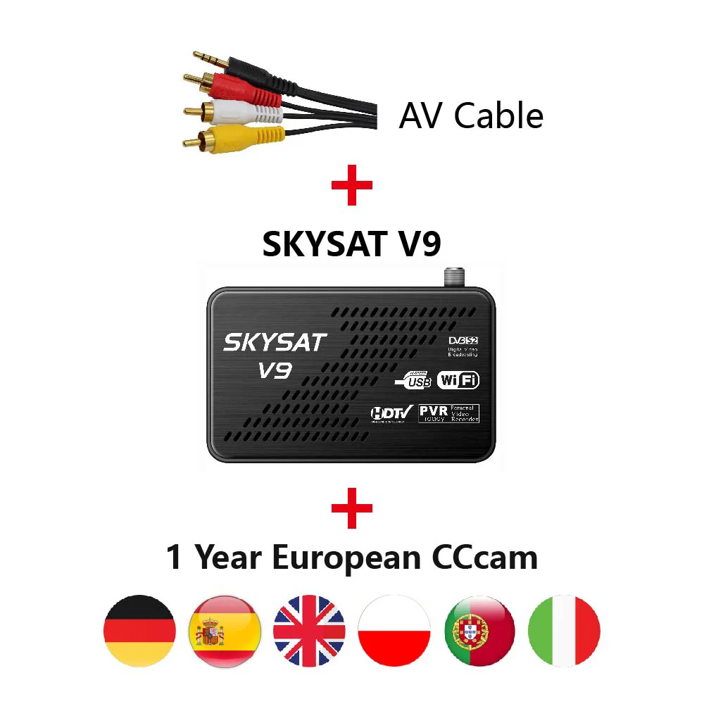 Мини DVB-S2 приемник SKYSAT V9 с CS CCCamd для Европы Германия Испании Великобритании Поддержка Wi-Fi 3g Powervu Biss Youtube - Цвет: V9 AV