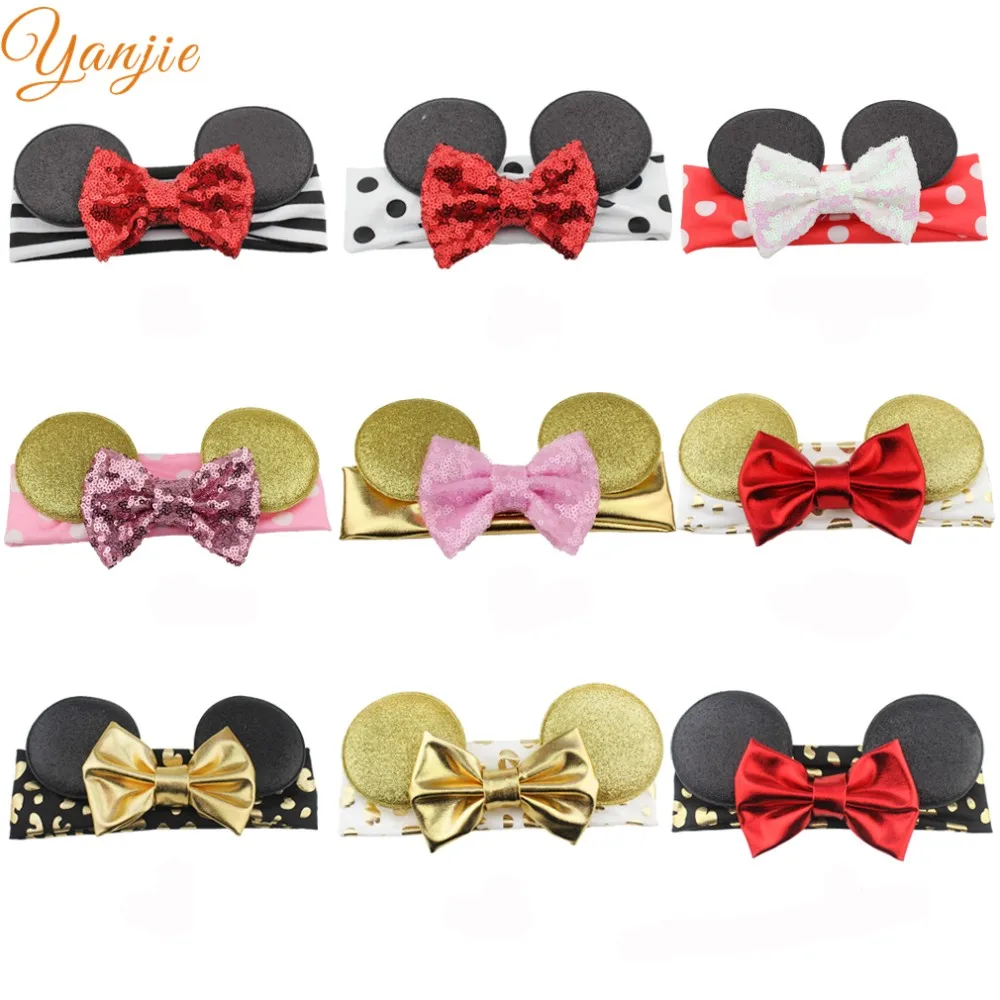 

24Colors 1PC European Minnie Mouse Ears Infantile Elastic Headband New Infantile Girl DIY Hair Accessories 2019 Party Headwrap
