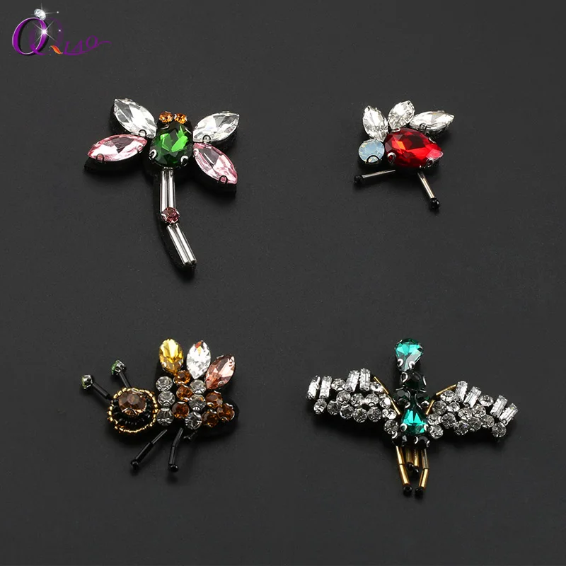 

QIAO 2Pcs Glass Rhinestone Beaded Patch for Clothing Sewing Beading Applique Clothes/Shoes/Bags Decoration Patch DIY Apparel