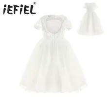 Высокого качества для девочек в цветочек белое кружевное платье для девочек элегантное детское платье подруги невесты пышное свадебное, королевское, для невесты платье