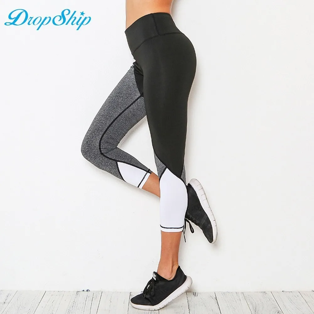 Dropship Leggings Women Fitness Legins Workout Low Waist Jeggings Autumn Black Elastic Slim Sport Patchwork Womens 2019