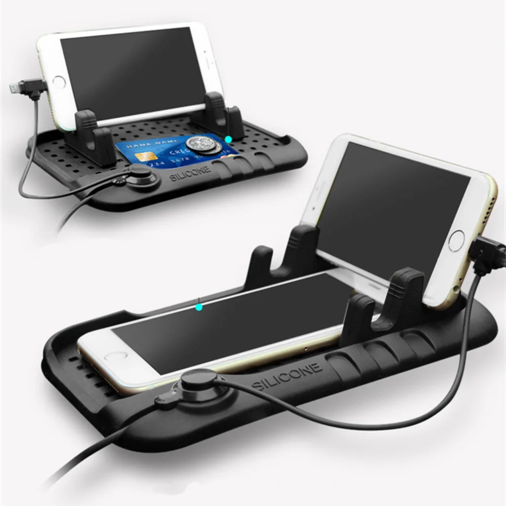 Силиконовый Автомобильный держатель для телефона с usb-кабелем для зарядки Универсальный для iPhone для Android Регулируемая подставка для телефона для автомобиля