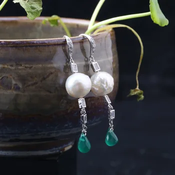 

925 Sterling Silver Freshwater Pearl long ear hook earrings earrings
