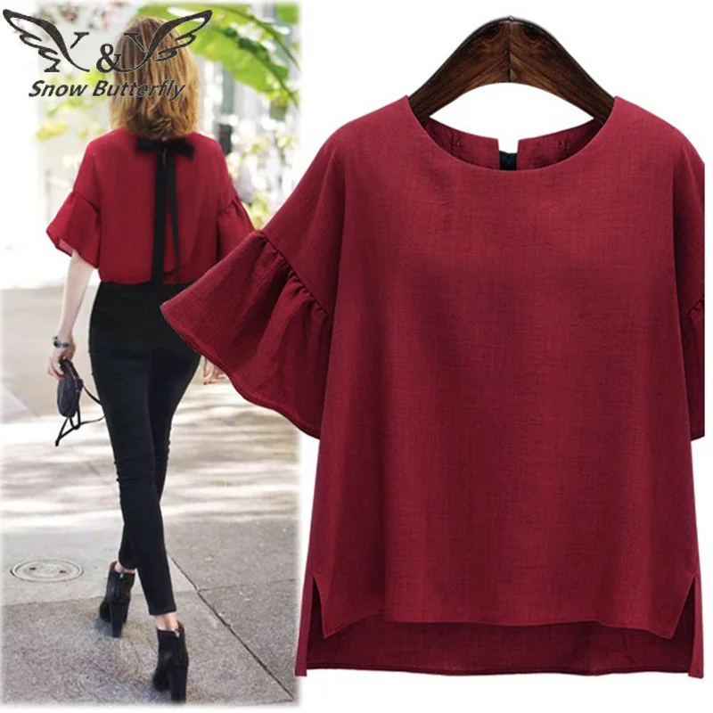 Женские топы и блузки размера плюс 5XL рубашка Blusas Mujer De Moda льняная одежда Modis короткий рукав Haut Femme