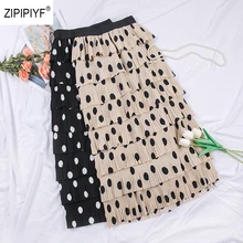 Весна Лето Новое поступление супер юбка Феи в горошек с высокой талией шифоновая юбка с оборками Женская юбка