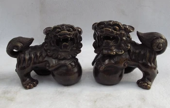 

Chinese Copper Bronze Feng shui Evil Kylin Kirin Foo Dog lion brave troops pair