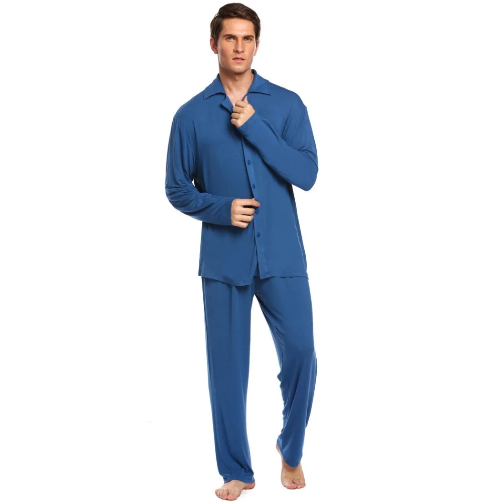 Ekouaer мужской пижамный комплект, ночная рубашка с длинным рукавом, одноцветная свободная одежда для сна, набор из плотной ткани с отложным воротником, домашняя одежда M-3XL