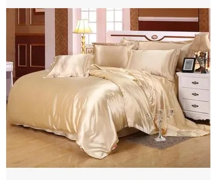 

Silk bedding set Satin Super king size queen full double duvet cover sets Camel Tan fitted bed sheet bedspread quilt doona 5pcs