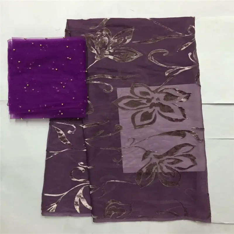 

comfortable 5+2yards aftican velvet lace fabric with beaded french lace the latest silk velvet style for clothes ! L30858