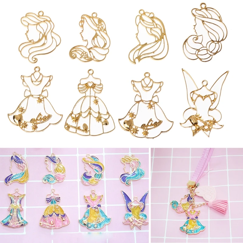 

JAVRICK 8Pcs Princess Skirts Frame Pendant Bezel Setting Cabochon Setting UV Resin Charm Jewelry DIY Frame Pendants Christmas