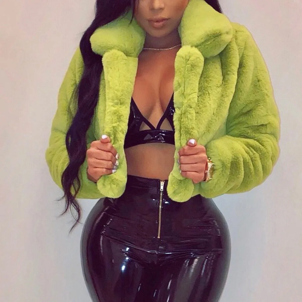 feitong Fashion Women Coat Fluffy Fleece Turn-down Collar Faux Fur Top Short Loose Coat Fashion women clothes 2018 Plus Size