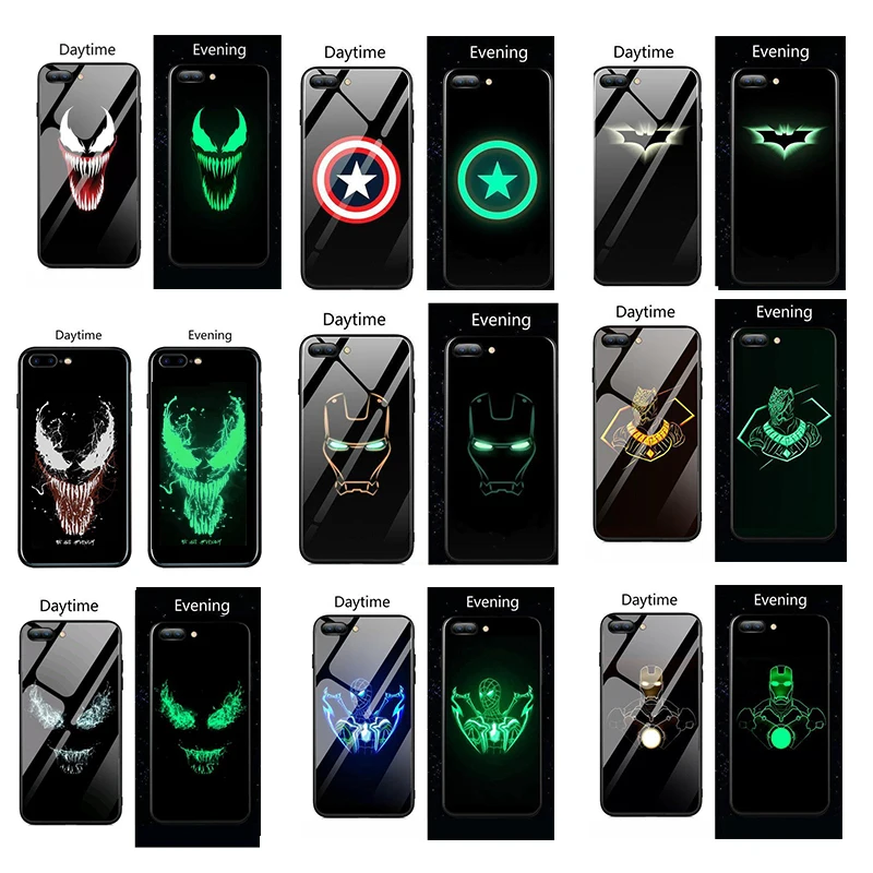 

Marvel Venom Luminous Glass Cases For xiaomi redmi note 7 Avengers Deadpool Back Cover For redmi note 7 pro Cases Cover Iron man