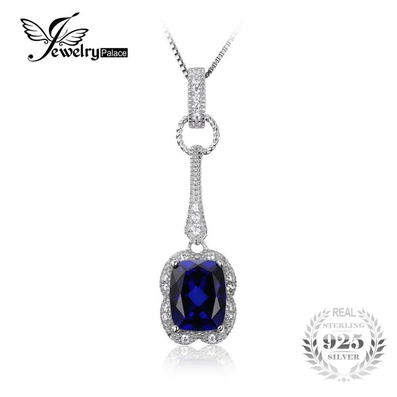 Jewelrypalace Элегантный прямоугольник 2.9ct сапфир Ожерелья для мужчин Подвески 925