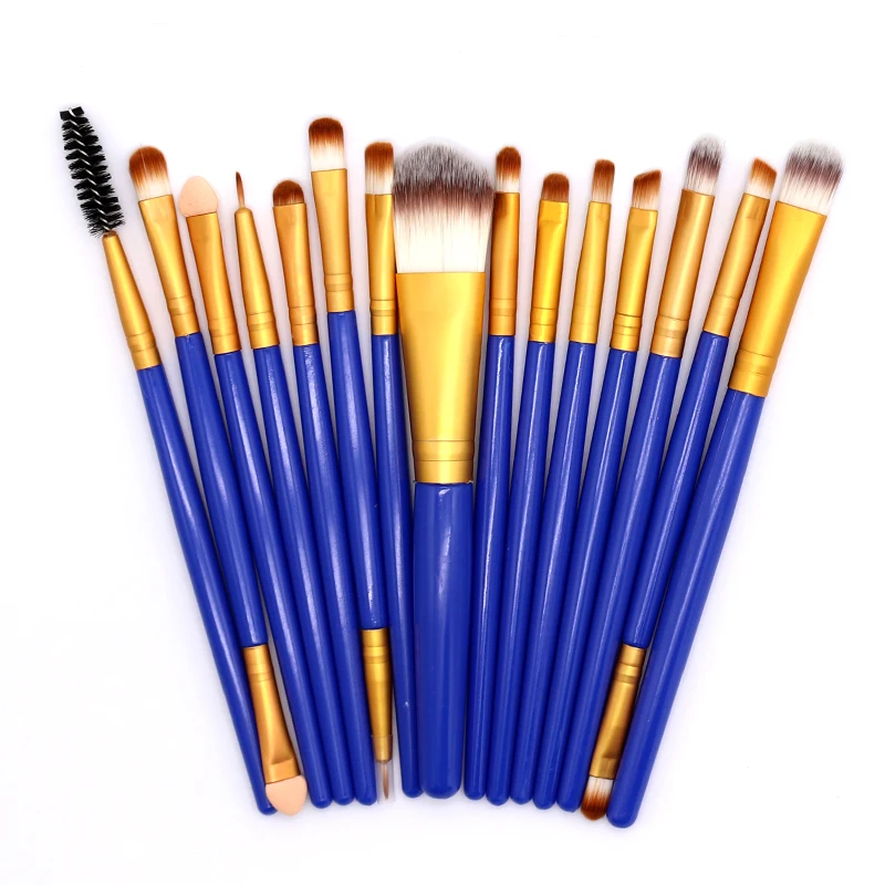 SinSo 15 шт. Профессиональные кисти для макияжа Набор основа тени для век Пудра для бровей для растушевывания губ Кисть для макияжа Кисти Набор инструментов - Handle Color: blue gold