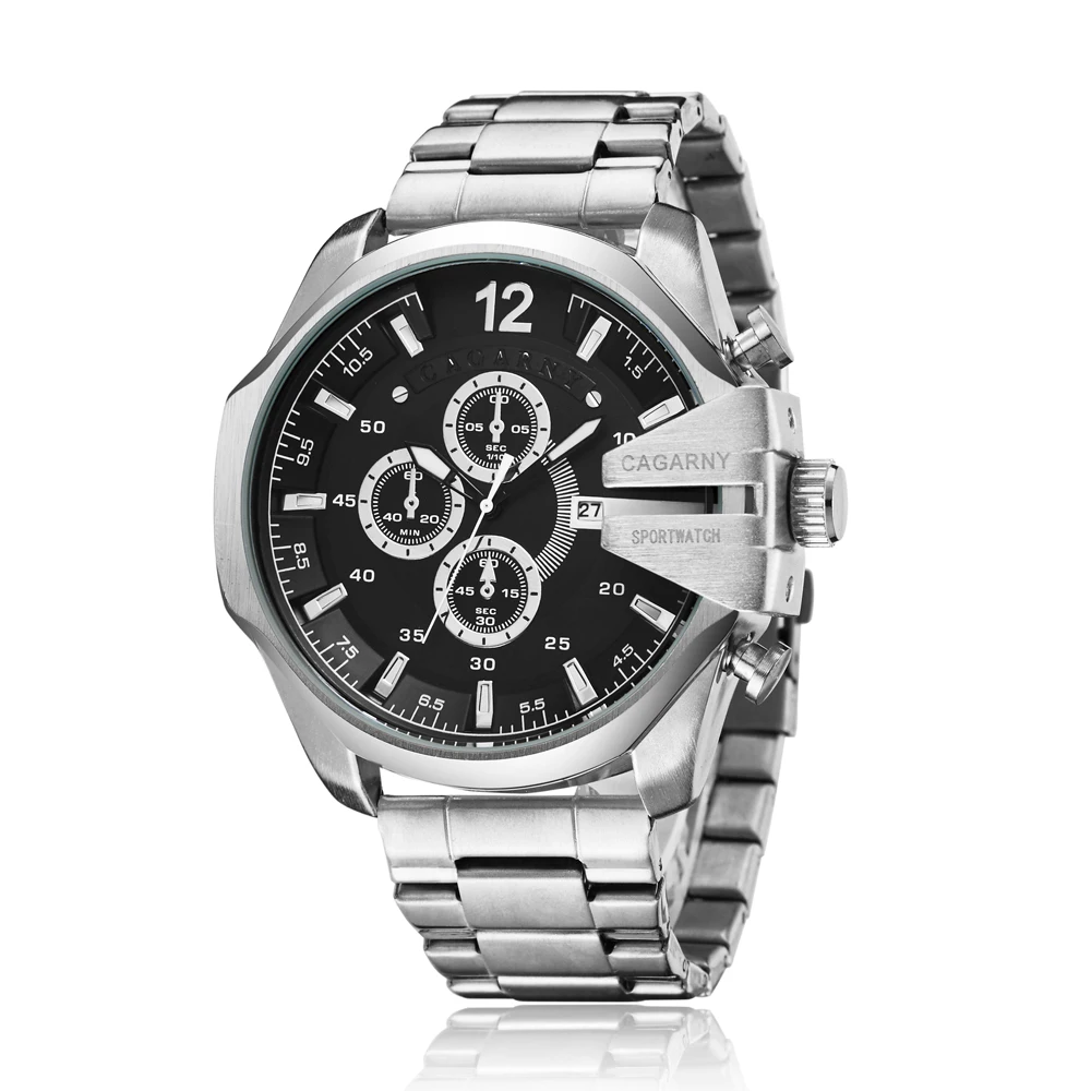 top luxury brand cagarny quartz watch for men gold steel band waterproof dz military Relogio Masculino mens watches drop shipping clock man big case (4)