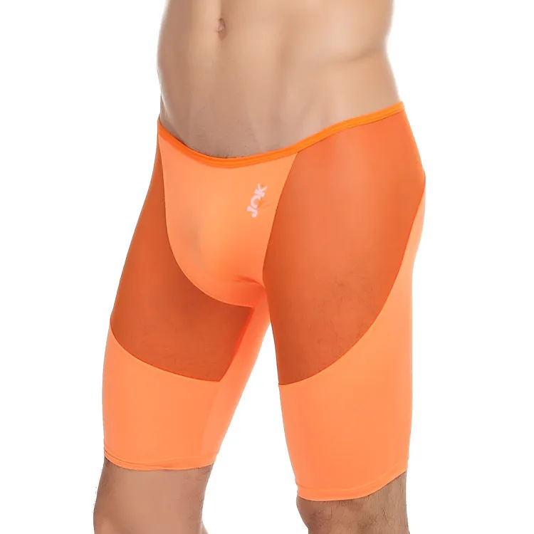 

men's Transparent underpants high stretch nylon silk mesh breathable sexy gay underwear long boxers