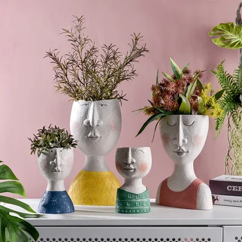 

Modern Ceramic People Face Portrait Sculpture Flower Pot Ornaments Balcony Garden Decoration Crafts Dried Flower Vase Furnishing