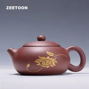 

230cc Authentic Yixing Teapot Gold Lotus Flat Xi Shi Pot Chinese Health Purple Clay Tea Pot All Handmade Zisha Tea Set Tea Maker