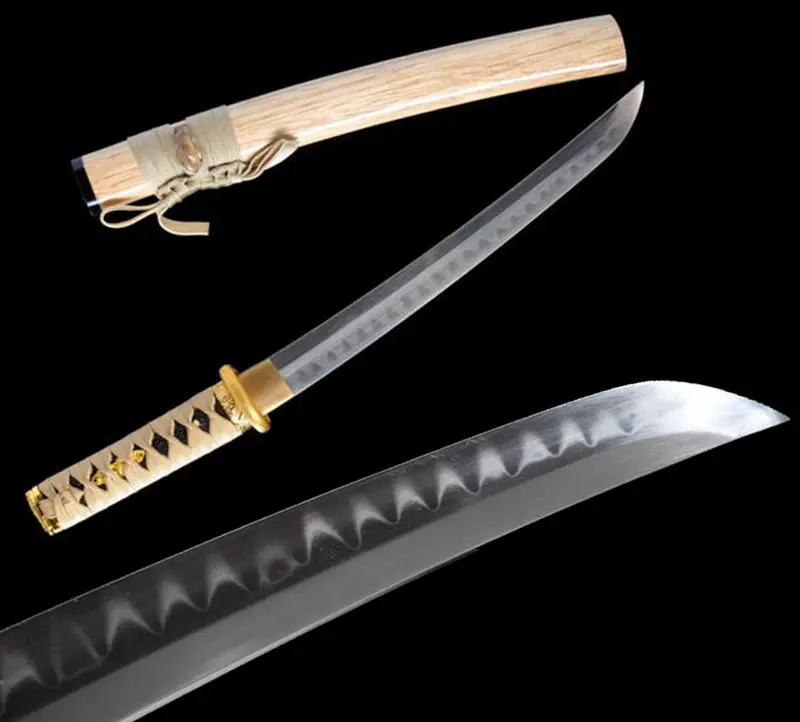Ручная ковка полностью Tang T10 стальной глиняный закаленный tento меч Wakizashi Катана